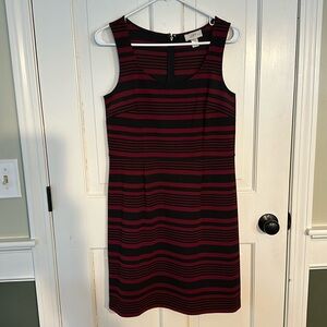 Loft size 8P burgundy black striped dress. New without tags.